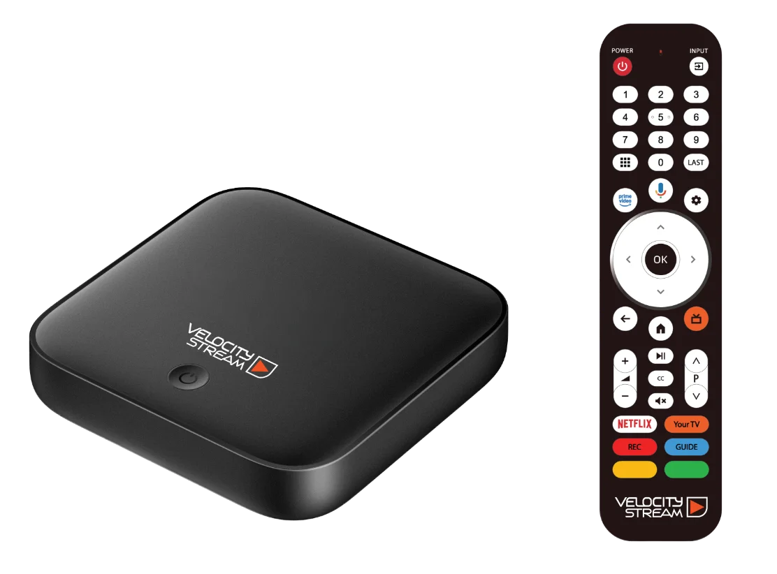 The Velocity Stream Box connected to a television